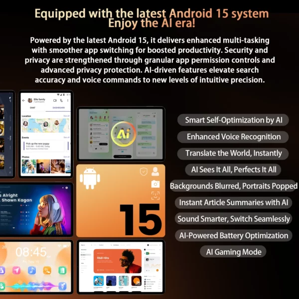 Headwolf FPad7 tablette 8 "FHD affichage Android 15 MTK dimension 7050 CPU 2560x1600 IPS/16GB + 256GB/ 4G LTE 4G LTE Version mondiale – Image 3