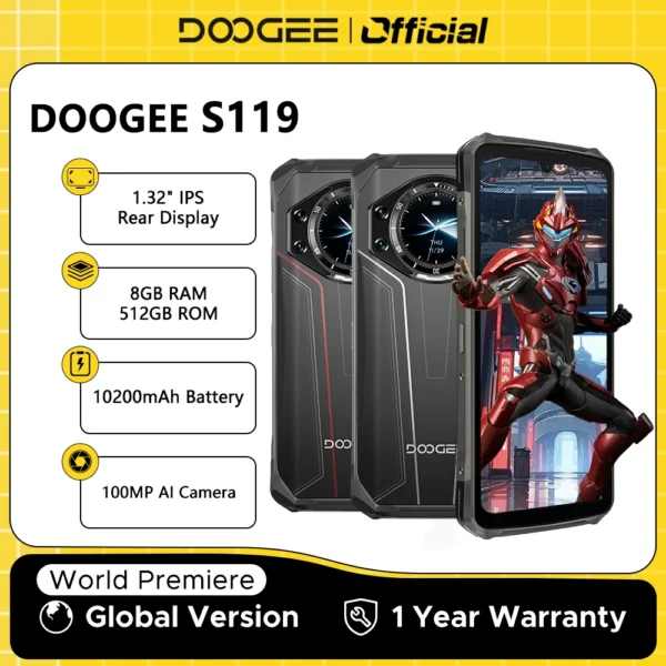 Doogee-Téléphone robuste S119, écran IPS FHD + 6.72 ", 8 Go, 512 Go, caméra principale AI 100MP, batterie 10200mAh, 33W, Android 14, NDavid, première mondiale