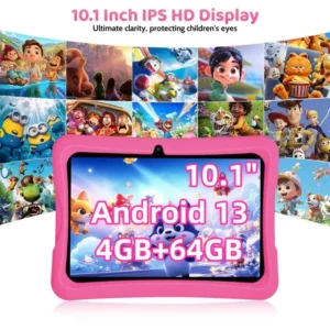 Tablette PC Android 13 pour enfants, 10.1 pouces, Allwinner A523, 8 cœurs, 4 go de RAM, 64 go de ROM, 1280x800 IPS, 6000mAh, cadeau, coque en silicone