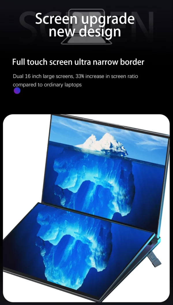 Crelander 16 "double écran tactile ordinateur portable Intel i5 i7 12ème génération 12 cœurs Écran IPS 32gb RAM m2 SSD Windows 11 ordinateur portable Intel – Image 14