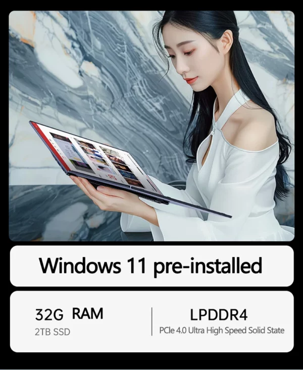 Ordinateur portable 14 pouces double écran tactile Intel Celeron N5805 8 Go de RAM 2 To SSD, caméra haute définition 4700 mAh portable 1920 * 1200 – Image 17