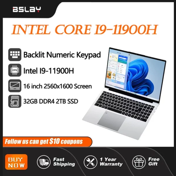 Ordinateur portable 16 pouces Intel Core I9-11900H 32 go DDR4 2 to SSD déverrouiller par empreinte digitale 8 cœurs 16 fils 4.9 GHz Wifi6 HD caméra ordinateur