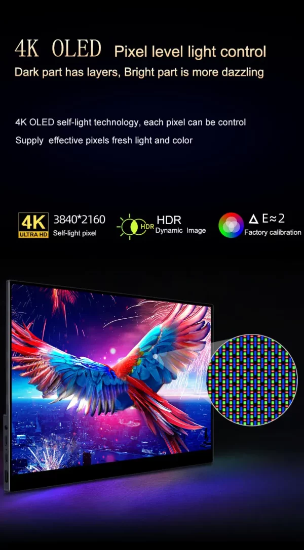 Moniteur Portable à écran tactile OLED 4K de 15.6 / 13 pouces, 550Nit USB-C, moniteur de jeu externe Compatible HDMI pour ordinateur Portable Xbox Switch – Image 17
