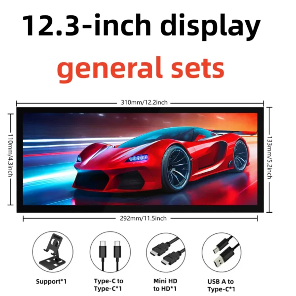 Wisecoco 12.3/14.5 pouces 2K 2560x720 IPS tactile moniteur Portable de jeu HDMI écran secondaire externe affichage auxiliaire – Image 7