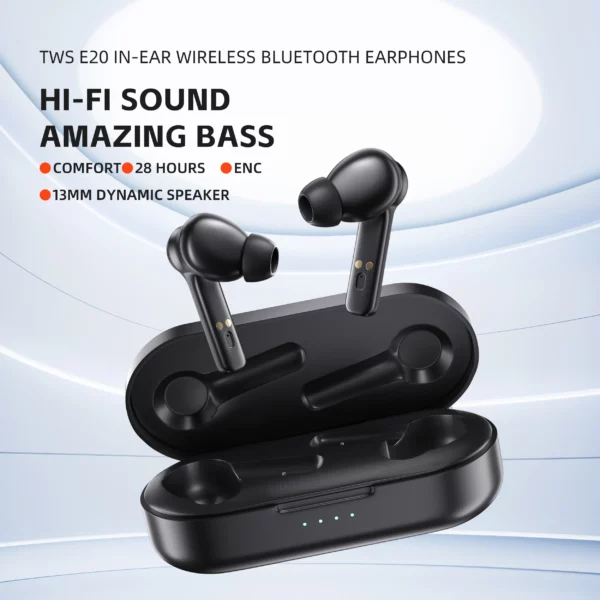 QERE E20 casque sans fil, TWS Bluetooth 5.3, Microphone HD, écouteurs HIFI, pilote 13mm, faible latence 68M, 4 micros, appel ENC, nouveau – Image 14