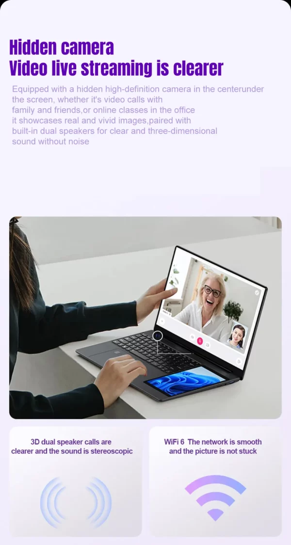 Crelander ordinateur portable Intel 15.6 "+ 7" Écran tactile 32gb RAM 1tb SSD rétroéclairé clavier ordinateur portable Windows 11 double écran – Image 19