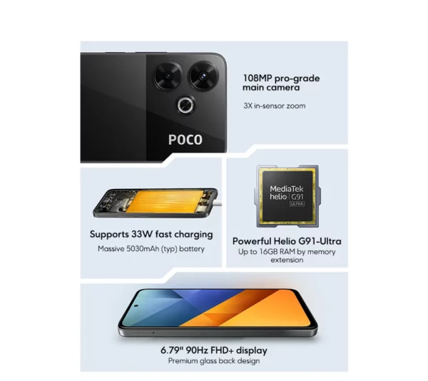 POCO M6 Smartphone Version mondiale Helio G91 Ultra 108MP caméra principale de qualité professionnelle 33W charge rapide batterie 5030mAh – Image 16