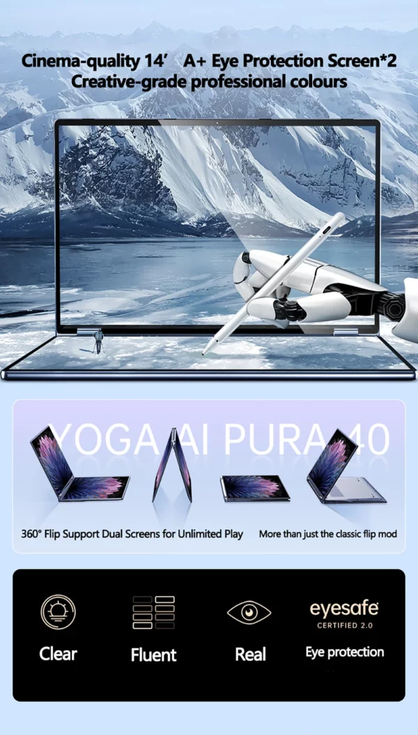 Ordinateur portable 14 pouces double écran tactile Intel Celeron N5805 8 Go de RAM 2 To SSD, caméra haute définition 4700 mAh portable 1920 * 1200 – Image 13