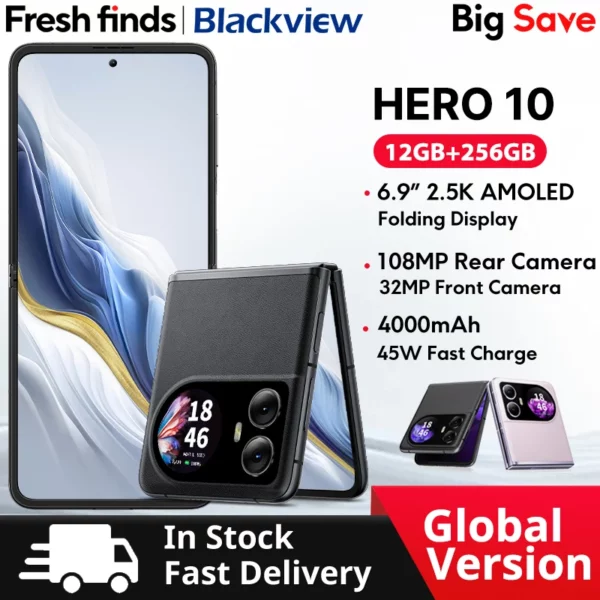 Blackview HERO 10-Smartphone avec Écran Pliant AMOLED de 6.9 Pouces, 12 Go de RAM et 256 Go de ROM, Caméra MTK 108MP, Helio G99, Première Mondiale