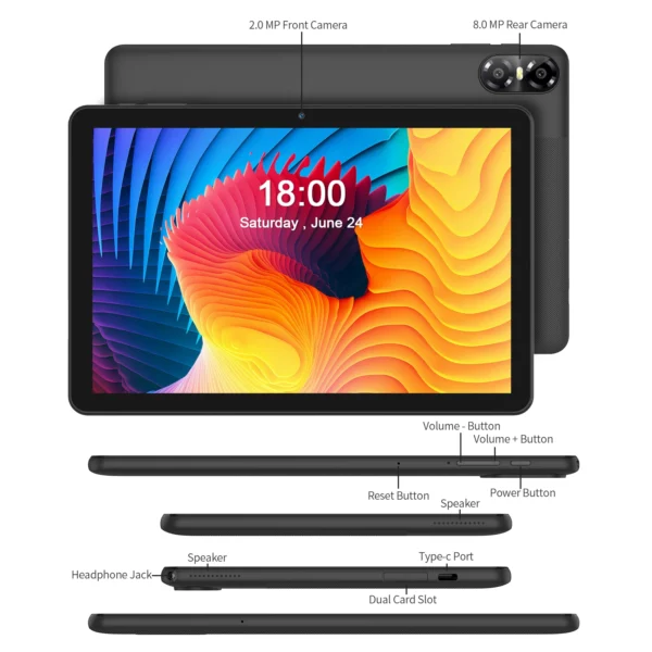 ITOM-Tablette Android 13 de 10 Pouces avec Wifi 6, 8(4 + 4) Go + 64 Go + 1 To, Haut-Parleurs et Appareil Photo, BTpig, Style Mécanique C – Image 2