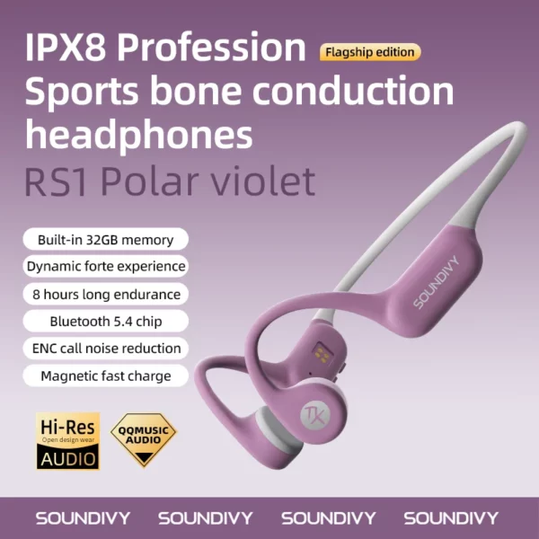 SOUNDIVY RS1 écouteurs à Conduction osseuse Bluetooth sans fil 32GB mémoire IPX8 étanche natation et course sport écouteurs – Image 8