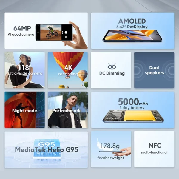POCO-Smartphone Global Version M5s NDavid, MTK G95, écran AMOLED 6.43 ", 5000mAh, 33W, appareil photo 64MP – Image 2