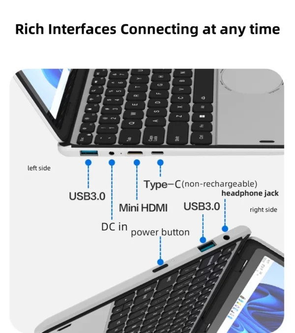 Pas cher 360 °   Écran tactile ordinateur Portable 11 pouces Intel N100 CPU 16GB/32GB DDR4 128G--1TB SSD Portable bureau ordinateur Portable Mini ordinateur – Image 18