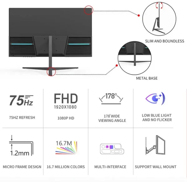 27 "écran Ips 27 pouces sans cadre 75hz/144hz/165hz 1k/2k écran d'ordinateur moniteur Pc moniteur de bureau pour étudiant – Image 5