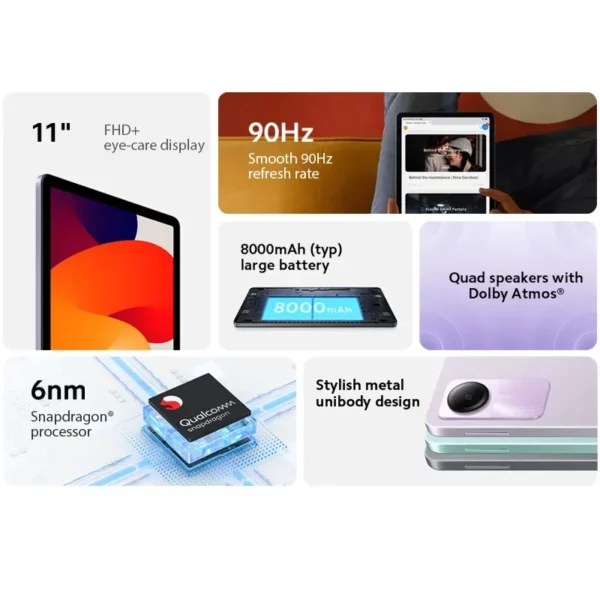 Xiaomi-Tablette Redmi Pad SE, Mi, Snapdragon, Version globale®Hautréusde façade 680 Dolby Atmos®Écran de 11 Pouces, 90Hz, 8000mAh – Image 2
