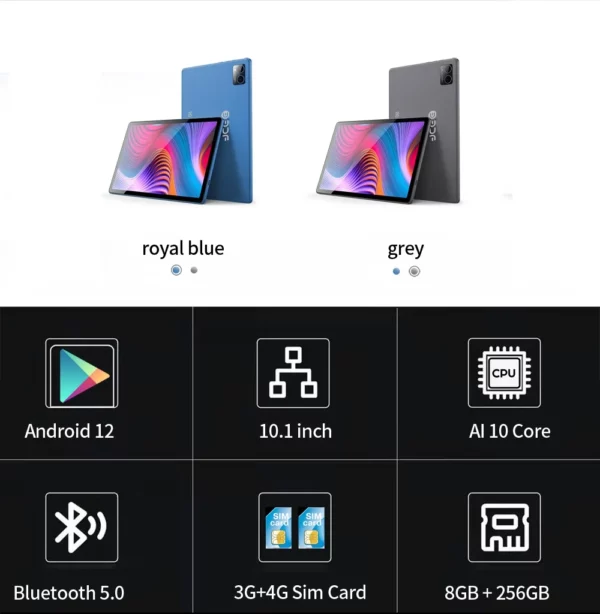 BDF P60-Tablette PC Android 12 de 10.1 Pouces, 8 Go de RAM, 256 Go de ROM, Appel Téléphonique, Wifi, Bluetooth, Google – Image 10