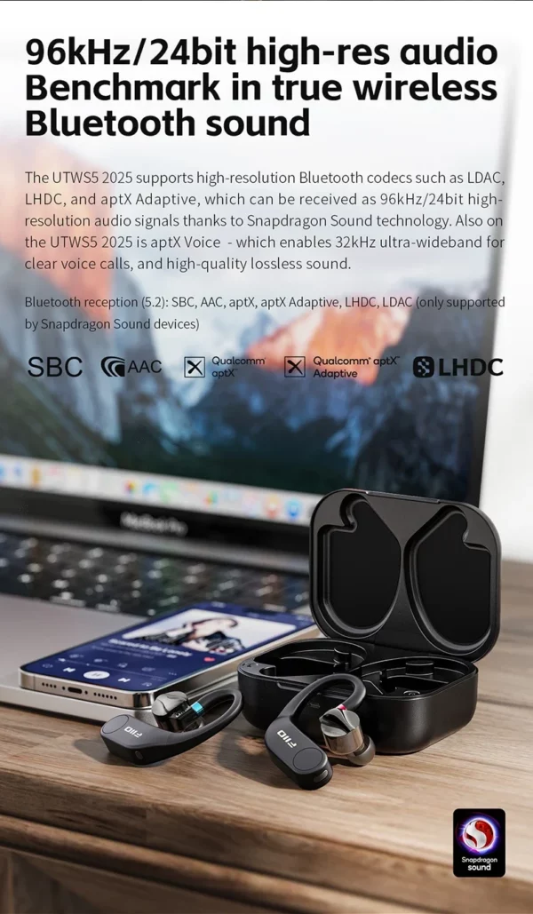 FiiO UTWS5 2025 véritable écouteur sans fil étanche écouteurs crochet écouteur ampli pour IEM Bluetooth écouteur Hifi son stéréo personnalisé – Image 13