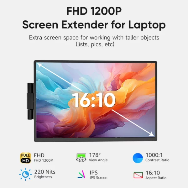 Dopesplay 14.1 pouces moniteurs portables 1200P FHD IPS simple double deuxième écran d'extension pour téléphone PC Mac 14-17 pouces ordinateurs portables – Image 2