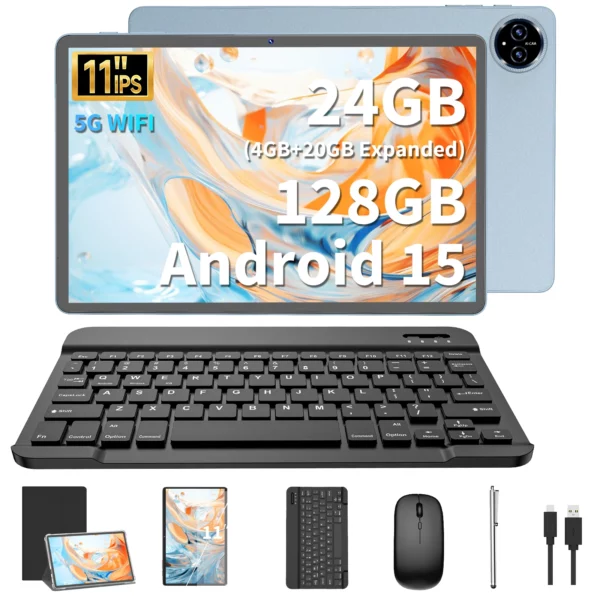 2025 Relndoo Tablette Android 15 11 pouces, 24 Go (4 + 20 élargies) RAM + 128 Go de ROM, écran IPS HD, WiFi 5G, processeur T615, GPS, type C – Image 8