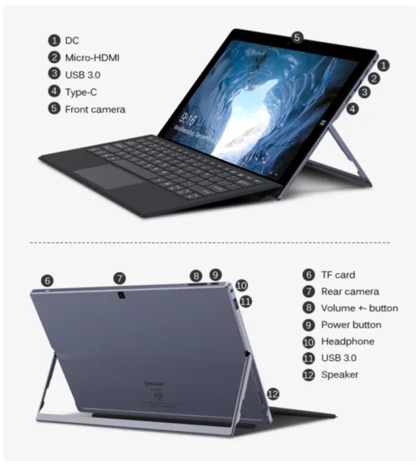 2025 Nouvelles tablettes Windows 10 de 11,6 pouces Intel Celeron N4120 1920 x 1080 IPS 8 Go DDR3-RAM 512 Go EMMC ROM 2 x USB 3.0 WIFI – Image 11