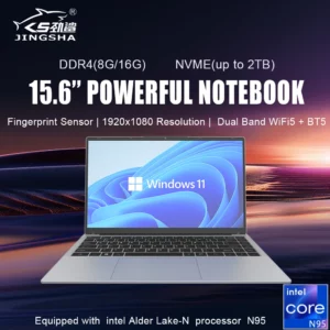 JINGSHA ordinateur portable 15.6 pouces CPU Intel N95 8GB 16GB DDR4 RAM SSD 512GB 1TB BT5 WiFi5 IPS ordinateur d'affaires léger ordinateur portable