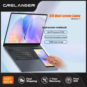 Crelander ordinateur portable Intel 15.6 "+ 7" Écran tactile 32gb RAM 1tb SSD rétroéclairé clavier ordinateur portable Windows 11 double écran