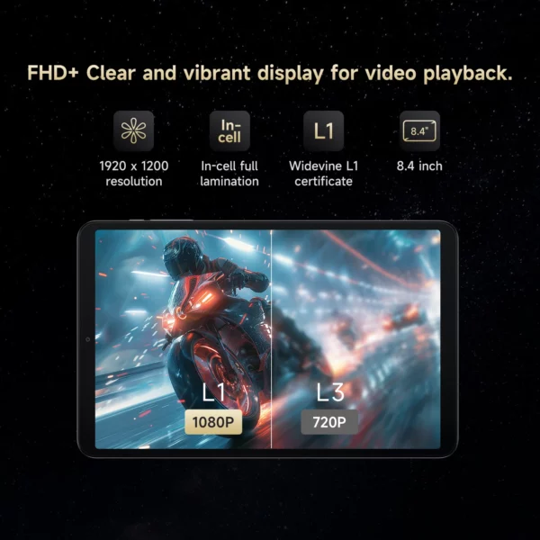 Alldocube iPlay60 Mini Turbo 8.4 pouces Snapdragon 6Gen 1 tablette Android14 8GB + 8GB mémoire virtuelle RAM + 128GB ROM Widevine L1 – Image 17