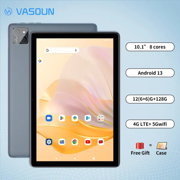 VASOUN-Tablette Android 14 de 10.1 Pouces, 12 Go (6 + 6 Extensions) de RAM, 128 Go, Dean, Octa Core, Touriste Epi4 G Débloquée avec WiFi 2.4G/5G et GPS – Image 8