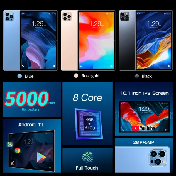 BDF Android 10.1 pouces tablette Google Play Octa Core double caméra double SIM 3G appel téléphonique tablettes Bluetooth Wifi 4GB + 64GB ROM – Image 5