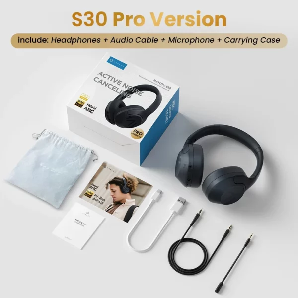 HAYLOU-Casque sans fil S30, Bluetooth 5.4, 43dB, écouteurs adaptatifs antibruit, ensembles de sauna, pilote 40mm, 80H de lecture – Image 10