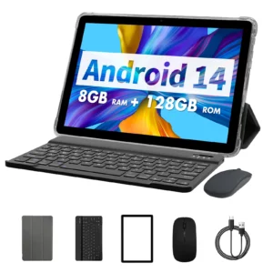 PRITOM TAB11 Tablette Android 14 10 pouces, 8 Go(4+4 Expansion) RAM + 128 Go ROM, Octa Core, WiFi 5G, avec clavier, souris, étui