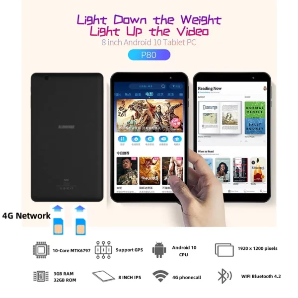 Tablette PC M8 Android 10, 8 pouces, 10 cœurs, 3 Go de RAM, 32 Go de ROM, 1920x1200 IPS, caméra pour touristes, 4000mAh, 4G, AMTK6797, la moins chère