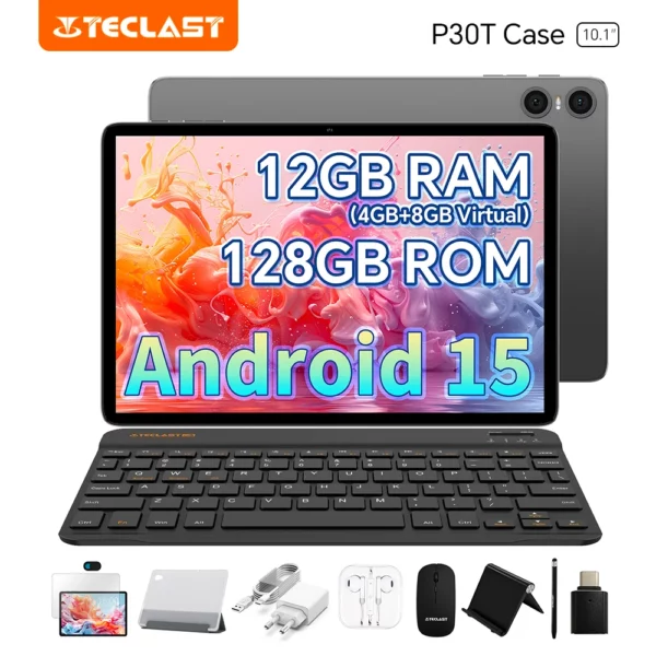 Teclast tablette P30T étui Android 15 10.1 "IPS Max 12GB RAM 128GB ROM T606 8 cœurs P30TCase/clavier/souris/stylet/casque/support