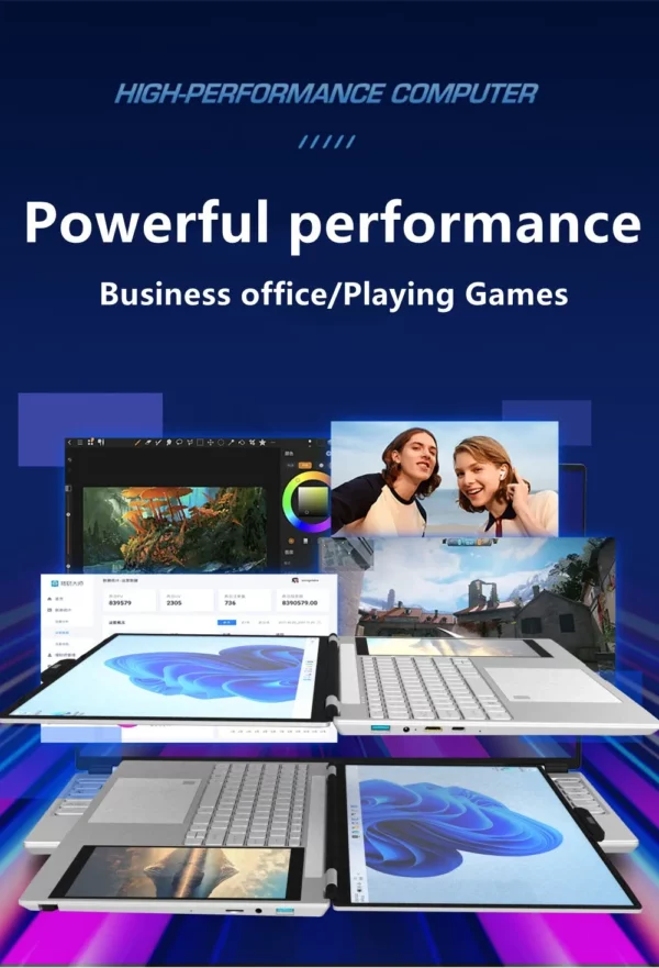 Ordinateur portable double écran 15.6 "IPS 2K écran étroit à quatre côtés 7" écran tactile IPS 32 Go Intel N100 CPU 4 cœurs 4 fils jusqu'à 3.4 GHz – Image 20