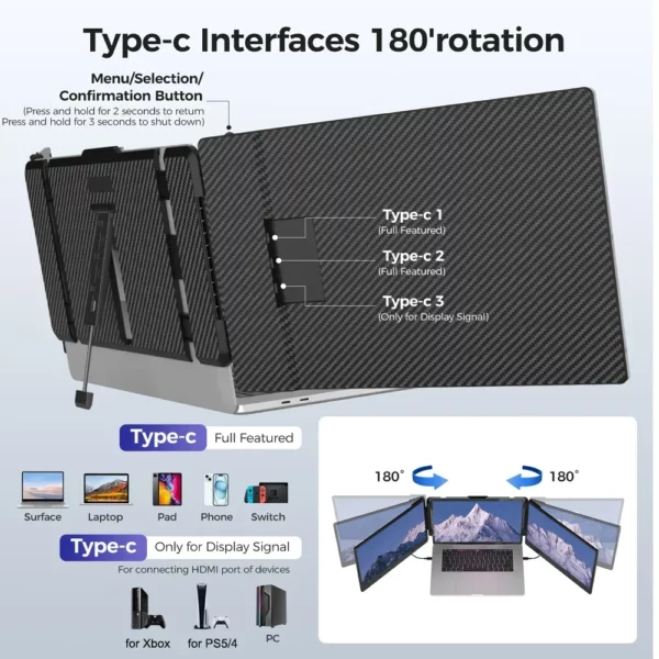 Moniteur d'ordinateur portable 14 pouces, 1920x1080, 16:9 IPS, pour touristes, extension d'écran, type-c, pour Macbook, Switch, téléphone – Image 6