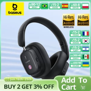 Baseus Bowie H1i casque sans fil Bluetooth 5.3 suppression Active du bruit sur l'oreille casque haute résolution LHDC écouteur 100H de lecture