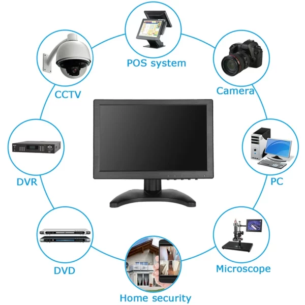 Moniteur de sécurité CCTV 10.5 pouces, écran LCD TFT 15:10 1920x1080 FHD, petit écran d'ordinateur TV pour PC CCTV avec Interface HDM VGA – Image 15