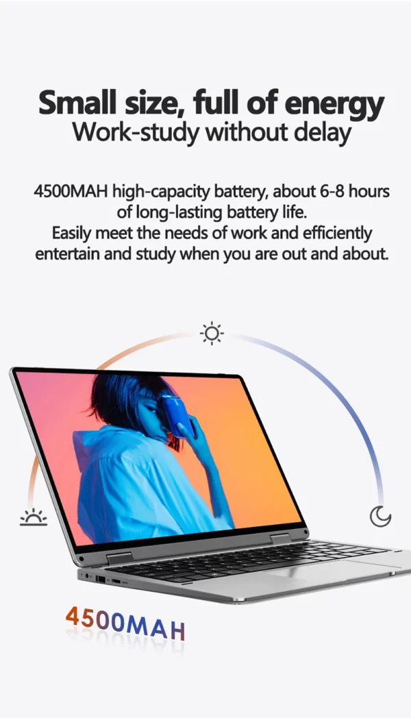 Ordinateur portable 11,6 pouces Intel Celeron N4020 360 °   Flips Écran tactile pour caméra HD 6 Go DDR4 2 To SSD 4500 mAH 2,8 GHz Tablette légère – Image 17