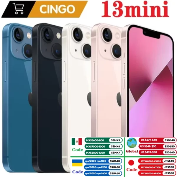 Smartphone iPhone 13 Mini, écran OLED 128 ", reconnaissance qualifiée ale, téléphone portable 12MP, Dean A15, IOS, 5G, 256 Go, 5.4 Go