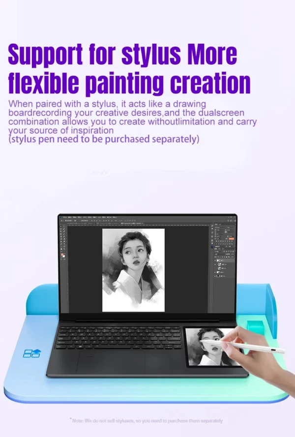 Crelander ordinateur portable Intel 15.6 "+ 7" Écran tactile 32gb RAM 1tb SSD rétroéclairé clavier ordinateur portable Windows 11 double écran – Image 15
