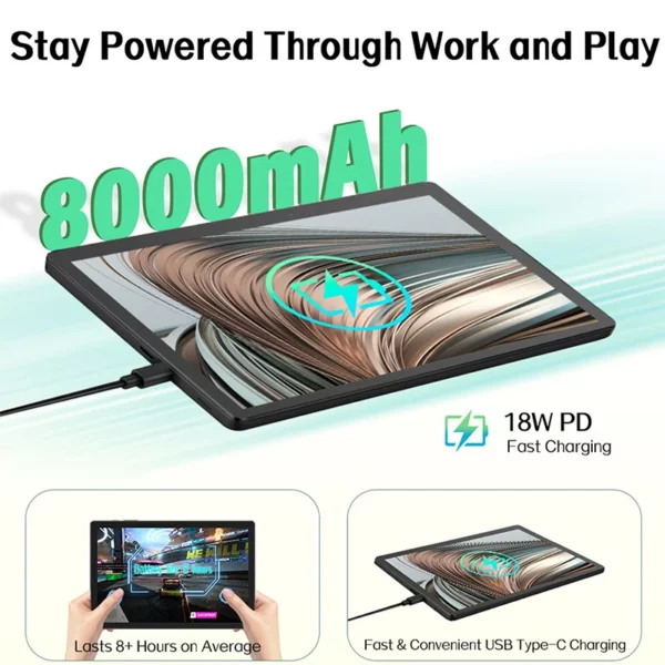 ANRY 10.95 pouces HD tablette Android 15 12GB RAM 128 ROM 2.4G/5G WiFi T606 octa-code 8000mAh tablettes Android avec étui – Image 4