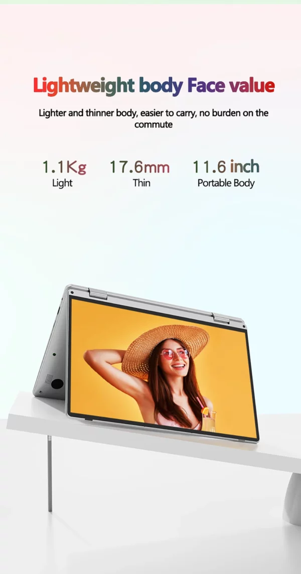 Ordinateur portable 11,6 pouces Intel Celeron N4020 360 °   Flips Écran tactile pour caméra HD 6 Go DDR4 2 To SSD 4500 mAH 2,8 GHz Tablette légère – Image 11