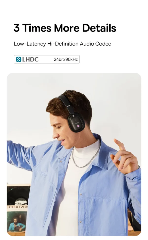 Baseus Bowie H1i casque sans fil Bluetooth 5.3 suppression Active du bruit sur l'oreille casque haute résolution LHDC écouteur 100H de lecture – Image 13