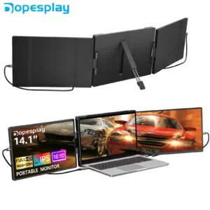 Dopesplay 14.1 pouces moniteurs portables 1200P FHD IPS simple double deuxième écran d'extension pour téléphone PC Mac 14-17 pouces ordinateurs portables