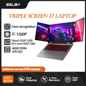 Ordinateur portable Triple écran 16 + 10.5 + 10.5 pouces I7-1260P 64 go 4 to DDR4 Win11, reconnaissance faciale, déverrouillage par empreinte digitale, caméra WIFI6 HD