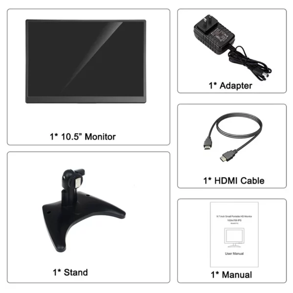 Moniteur de sécurité CCTV 10.5 pouces, écran LCD TFT 15:10 1920x1080 FHD, petit écran d'ordinateur TV pour PC CCTV avec Interface HDM VGA – Image 4