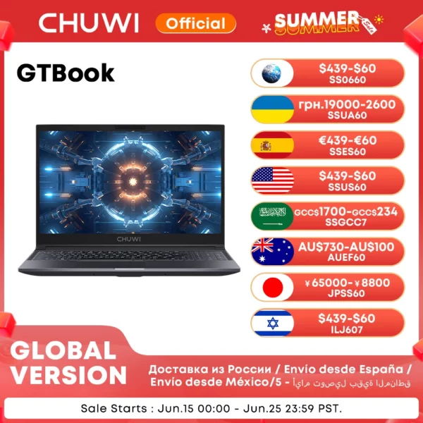 World Premier CHUWI GTBook i5-12450H RTX 3050 ordinateur portable de jeu 15.6 pouces écran FHD 16GB RAM 512GB SSD corps métallique ordinateur portable dédié