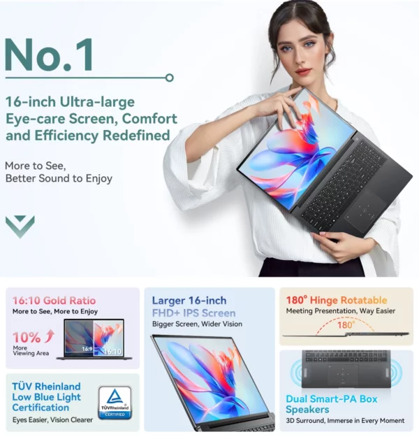 [Première mondiale] Ordinateur portable Blackview AceBook 12 Win 11 Pro 16'' 1920*1200, ordinateur portable Intel I5-1030NG7, 16 Go 512 Go, 5000 mAh – Image 13