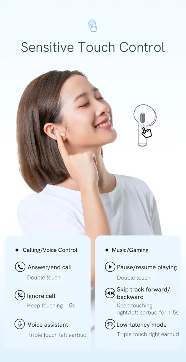 QCY-Écouteurs sans fil Bluetooth 5.3 TWS T20, oreillettes à faible latence de 68ms, 13mm, casque HIFI, 4 micros, appel ENC HD, nouveau – Image 20