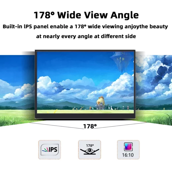 Écran tactile Portable 14/15.6/16 pouces, panneau FHD IPS, affichage secondaire, moniteur d'ordinateur type-c HDMI pour ordinateurs portables Xbox Switch – Image 7